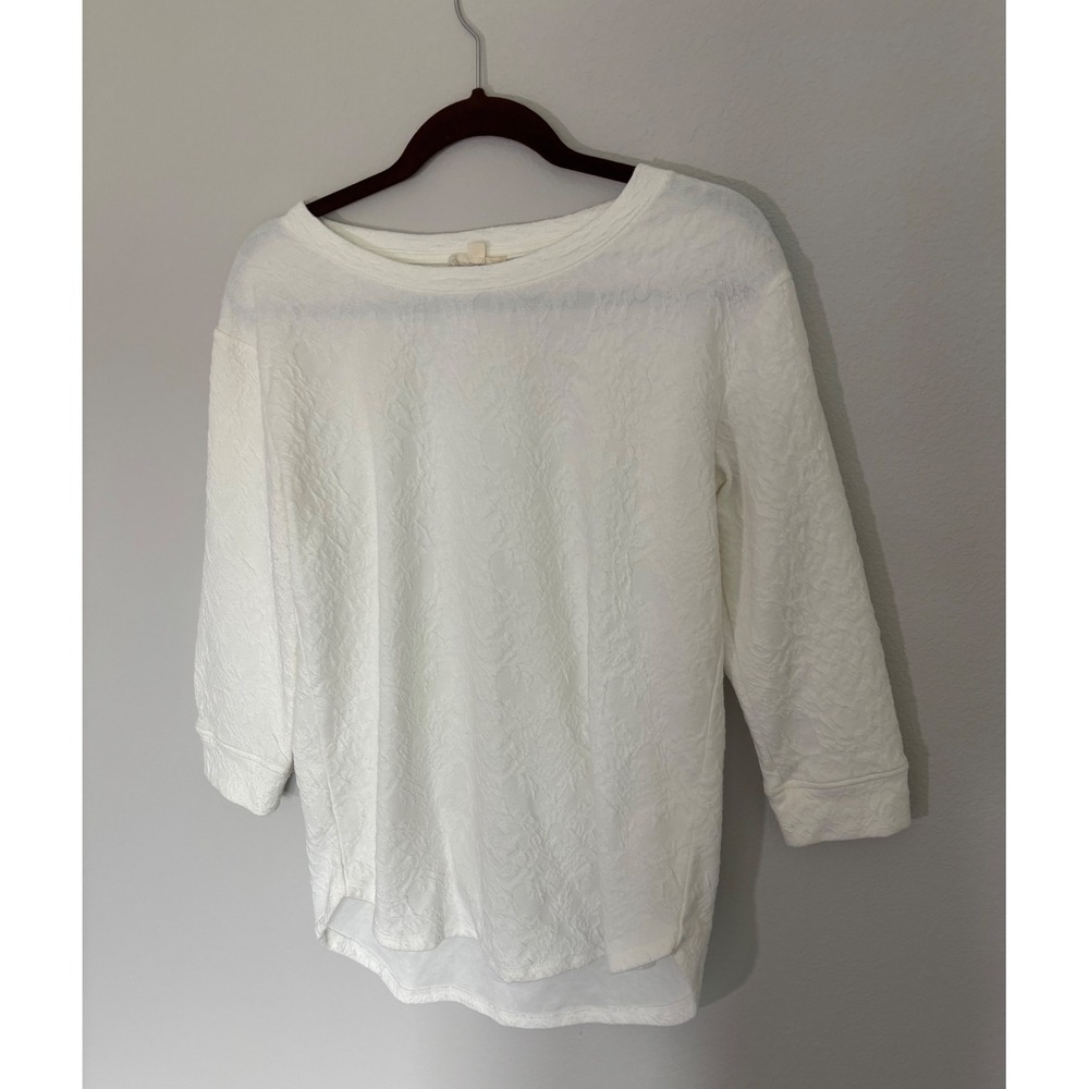 Jane and Delancey Womens White Textured Crinkle Knit Top 3/4 Sleeve Slit Cuff S